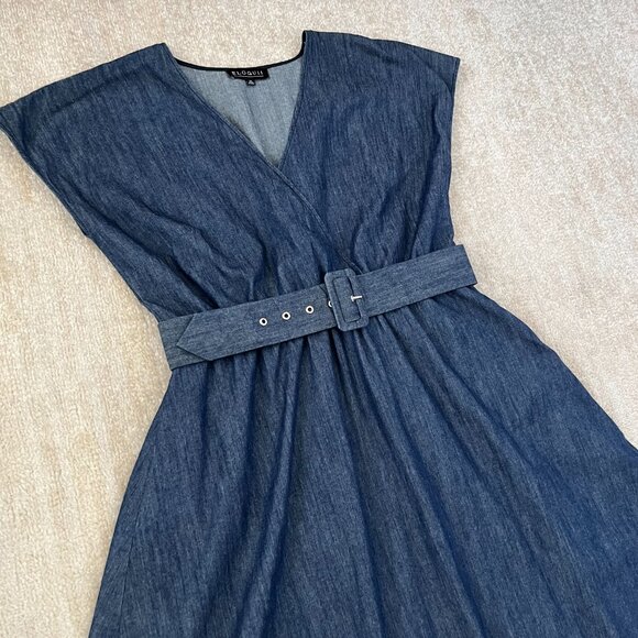 Eloquii Blue Faux Wrap Cotton Denim Sleeveless Summer Dress With Pockets 14 - Picture 3 of 9